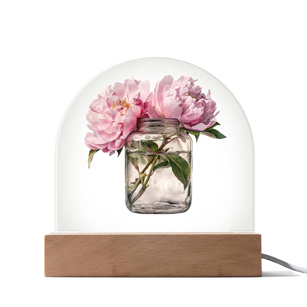 Peonys  In a Jar Dome Acrylic Plaque - LED