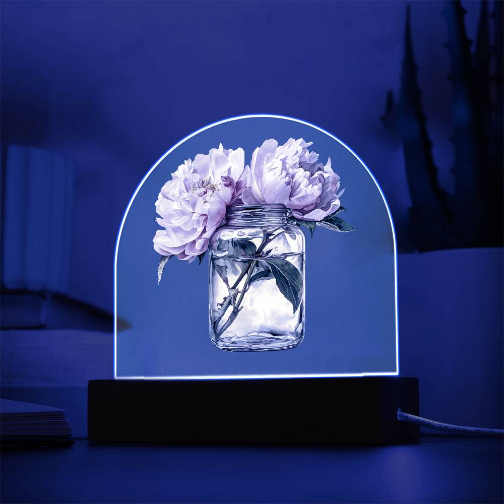 Peonys  In a Jar Dome Acrylic Plaque - LED