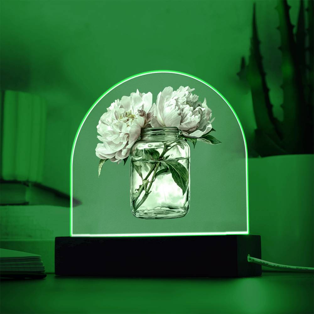 Peonys in a Jar Flowers In A Jar Forever Bouquet Domed Acrylic Plaque & Night Light