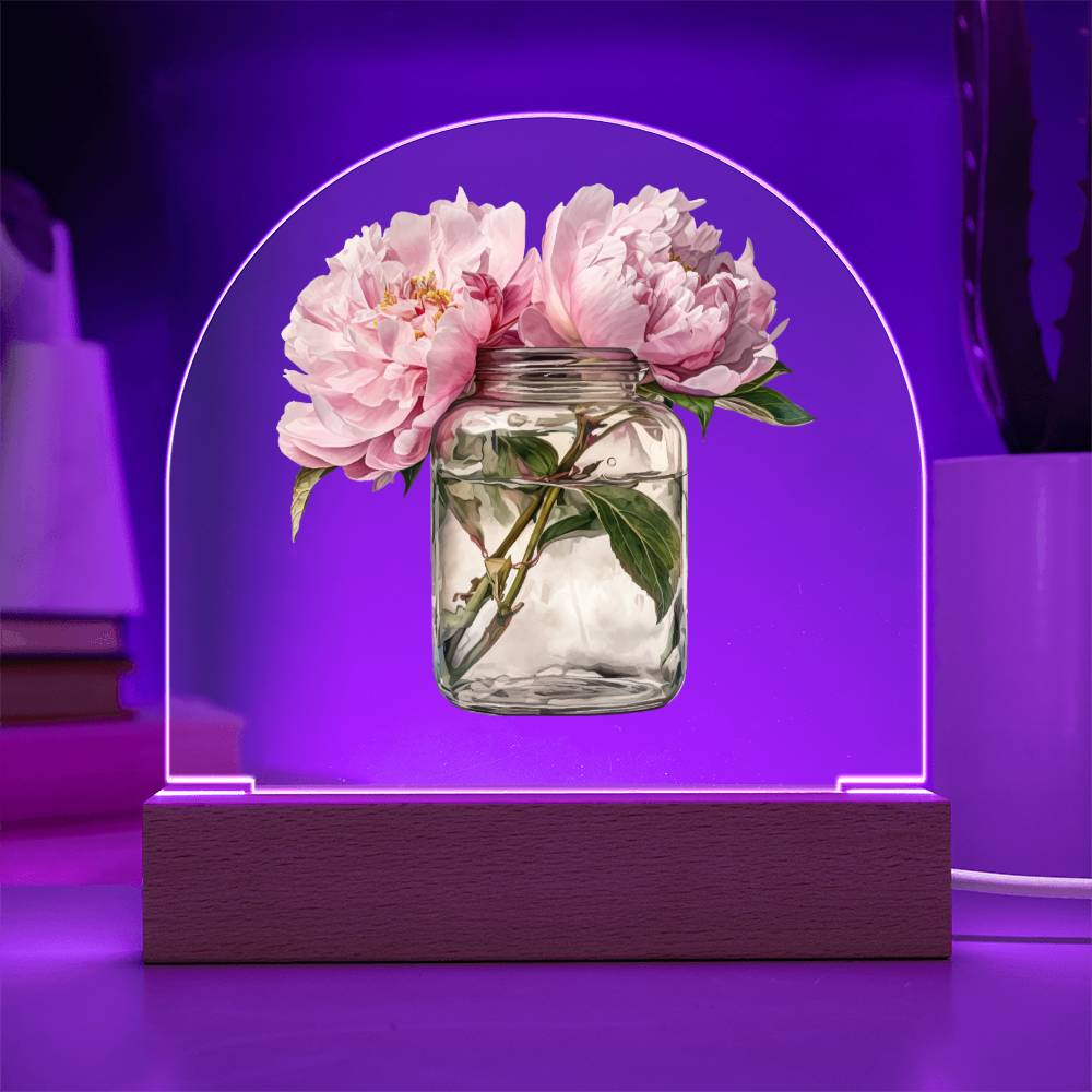 Peonys in a Jar Flowers In A Jar Forever Bouquet Domed Acrylic Plaque & Night Light