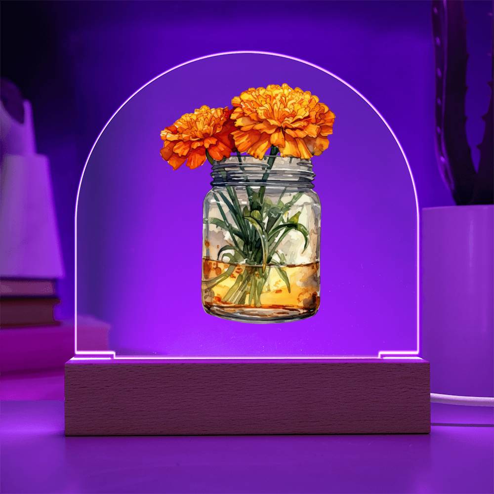 Marigolds in a Jar Flowers In A Jar Forever Bouquet Domed Acrylic Plaque & Night Light