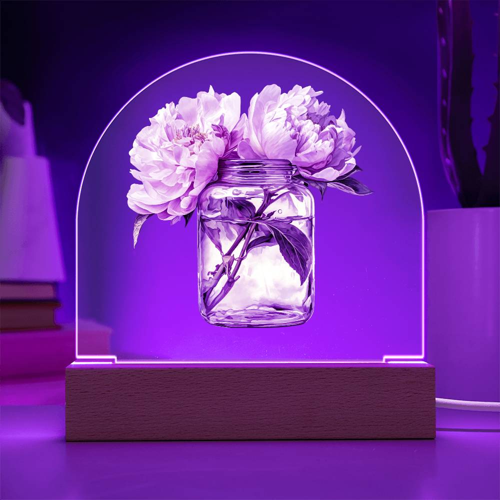 Peonys  In a Jar Dome Acrylic Plaque - LED