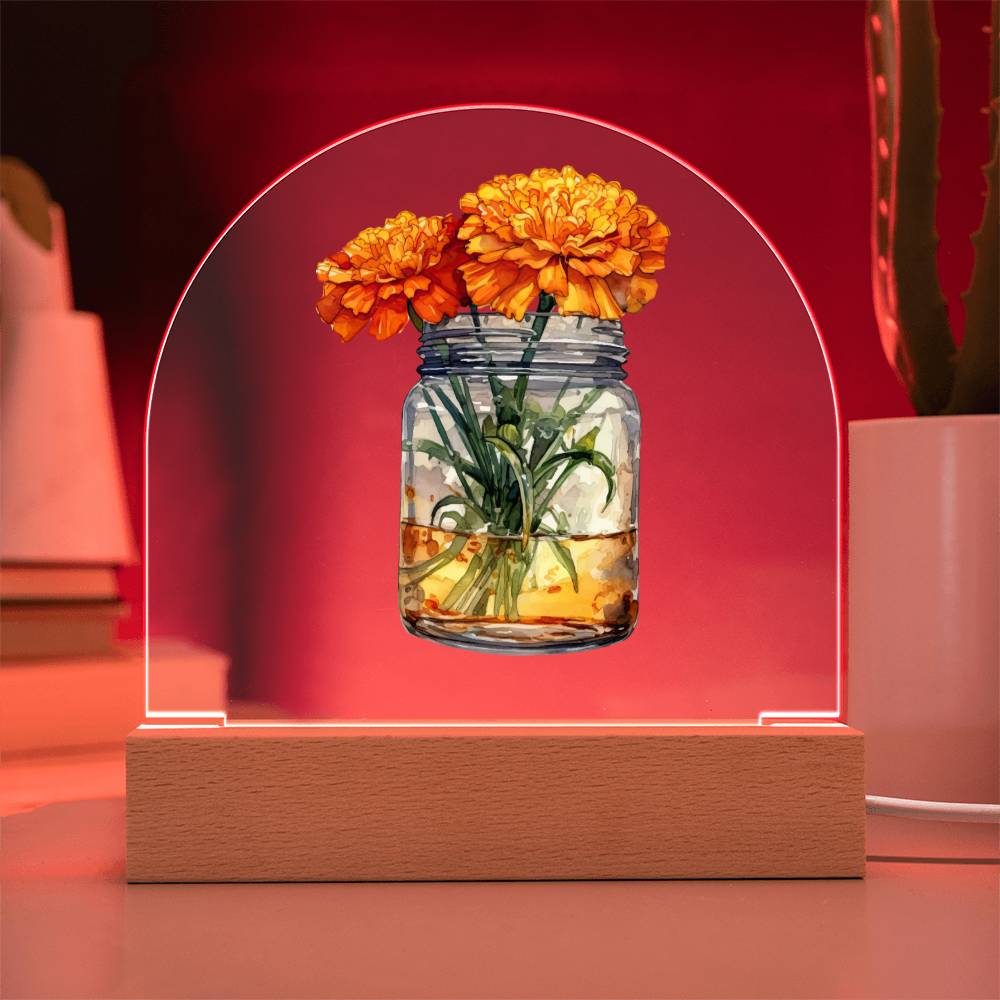 Marigolds in a Jar Flowers In A Jar Forever Bouquet Domed Acrylic Plaque & Night Light