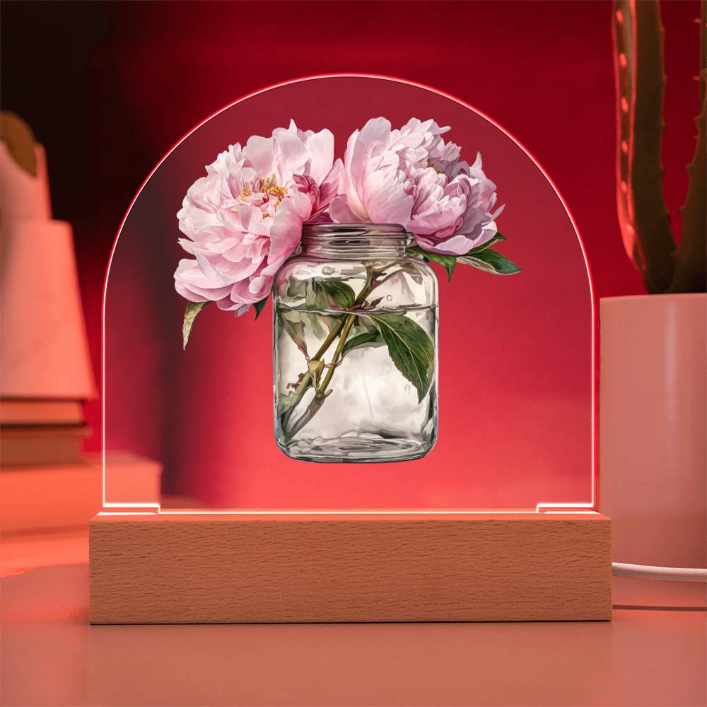 Peonys in a Jar Flowers In A Jar Forever Bouquet Domed Acrylic Plaque & Night Light