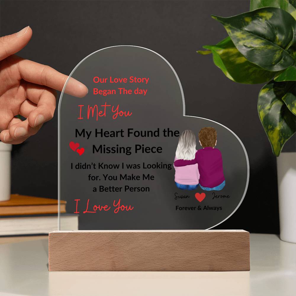 Personalized Couples Missing Piece Printed Heart-Shaped Acrylic Plaque