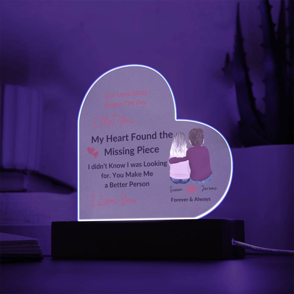 Personalized Couples Missing Piece Printed Heart-Shaped Acrylic Plaque