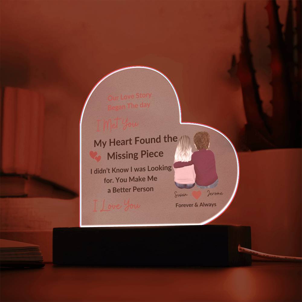 Personalized Couples Missing Piece Printed Heart-Shaped Acrylic Plaque