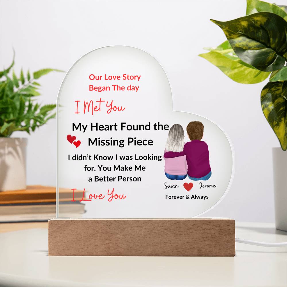 Personalized Couples Missing Piece Printed Heart-Shaped Acrylic Plaque