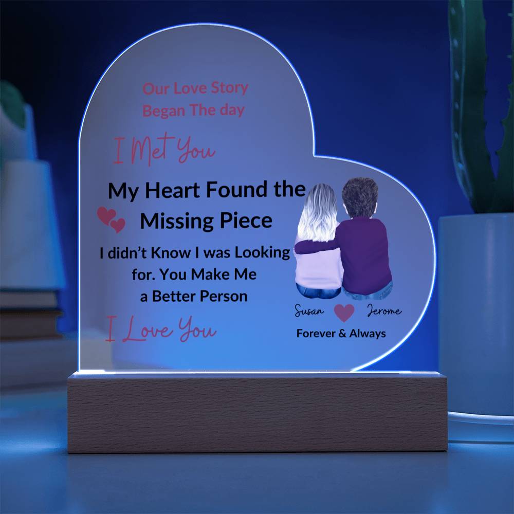 Personalized Couples Missing Piece Printed Heart-Shaped Acrylic Plaque