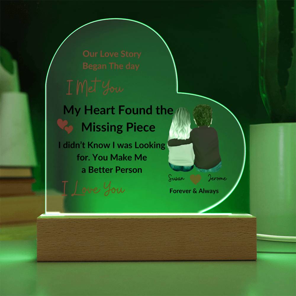 Personalized Couples Missing Piece Printed Heart-Shaped Acrylic Plaque