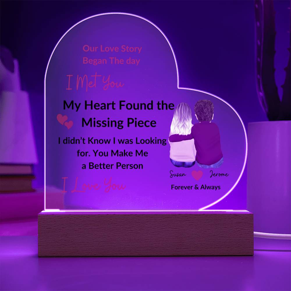 Personalized Couples Missing Piece Printed Heart-Shaped Acrylic Plaque