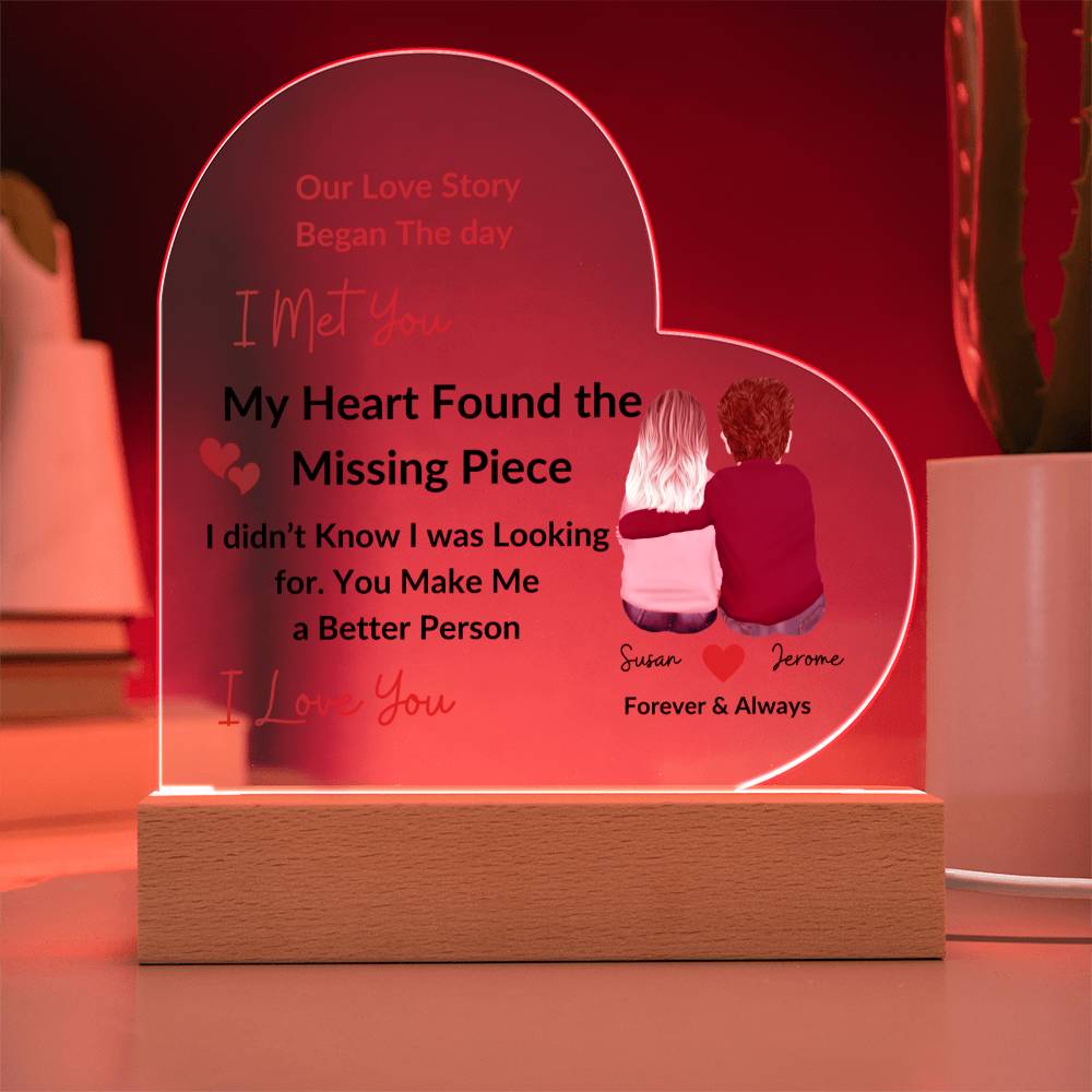 Personalized Couples Missing Piece Printed Heart-Shaped Acrylic Plaque