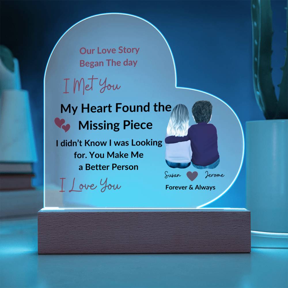 Personalized Couples Missing Piece Printed Heart-Shaped Acrylic Plaque