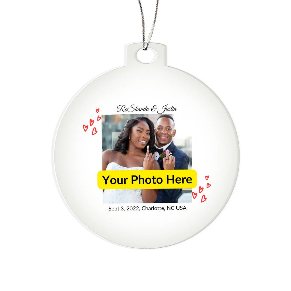 Personalized Christmas Ornament with Photo - Wedding Ring Couple