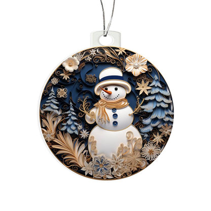 Blue & White Snow Man Christmas Ornament - Vintage-Inspired