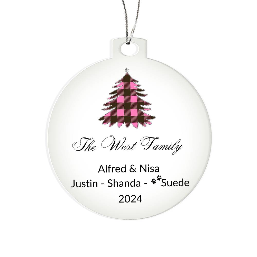 2024 Keepsake Personalized Family Name - Pink Tartan Tree Ornament