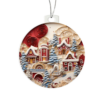 Red & White Homes Christmas Ornament - Vintage Inspired