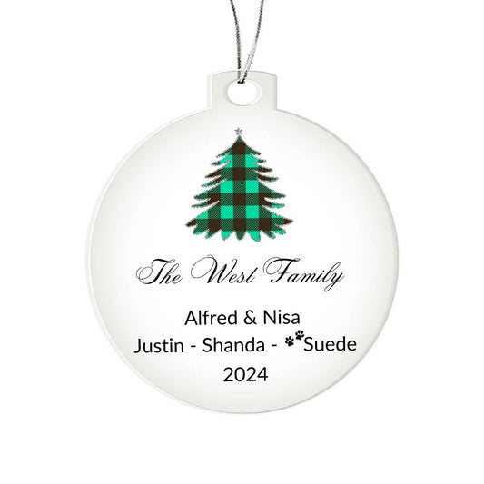 2024 Keepsake Personalized Family Name - Green Tartan Tree Ornament