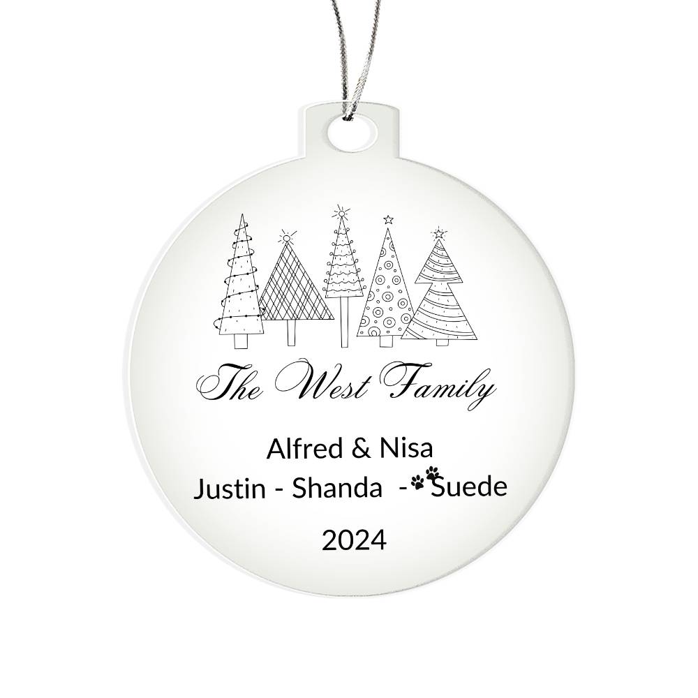 2024 Keepsake Personalized Family Name Ornament - Black & White Trees