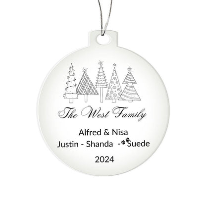 2024 Keepsake Personalized Family Name Ornament - Black & White Trees