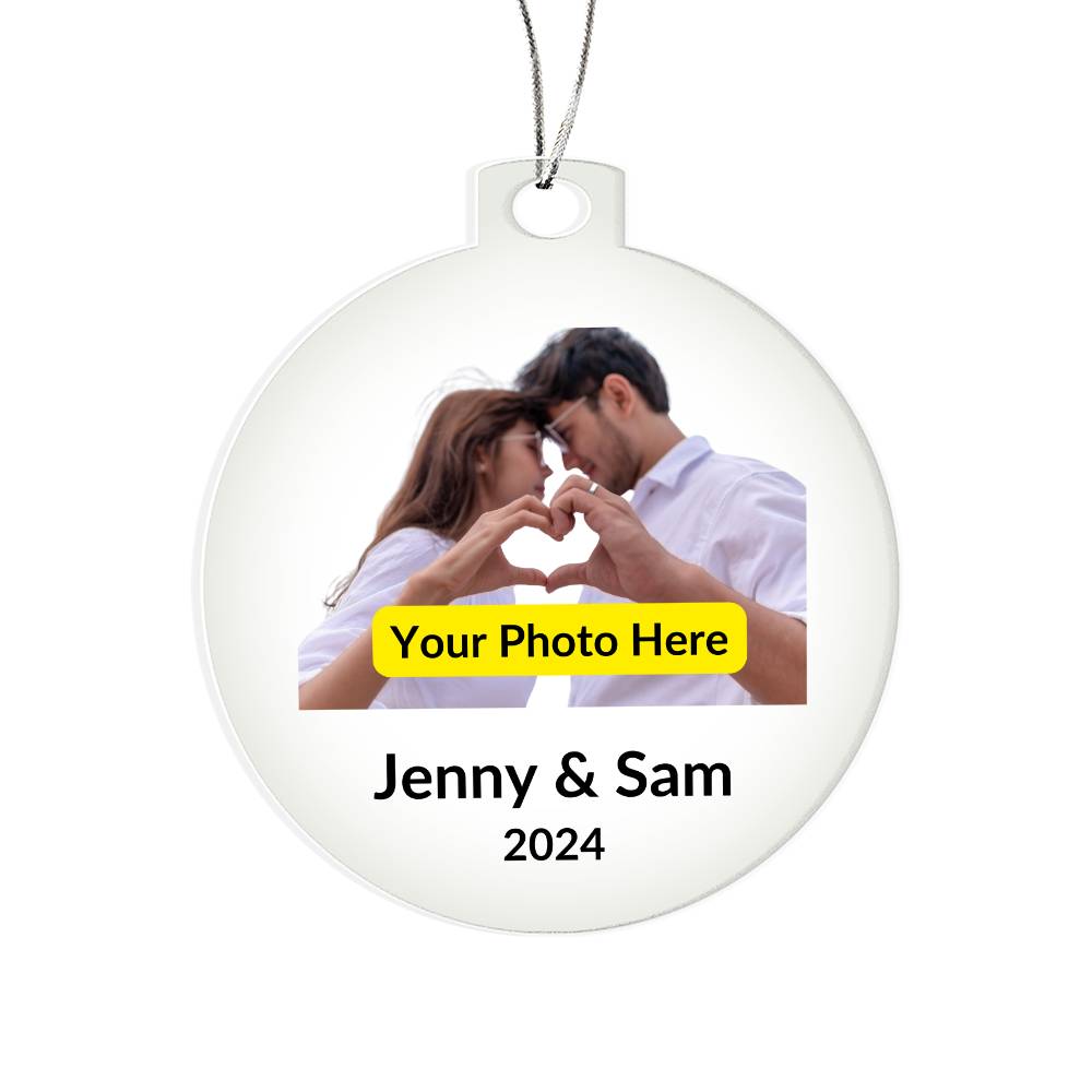 Personalized Christmas Ornament with Photo - Couple with Heart Hands