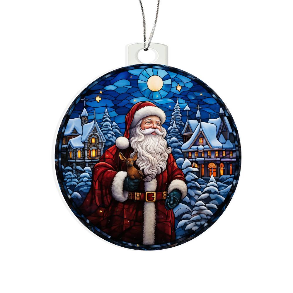 Santa on Blue Christmas Ornament - Vintage-Inspired