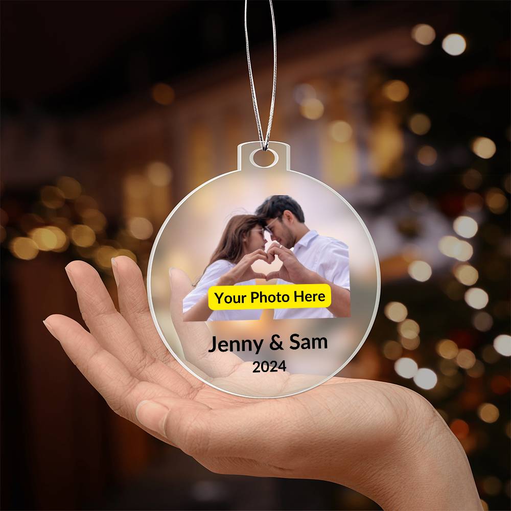 Personalized Christmas Ornament with Photo - Couple with Heart Hands