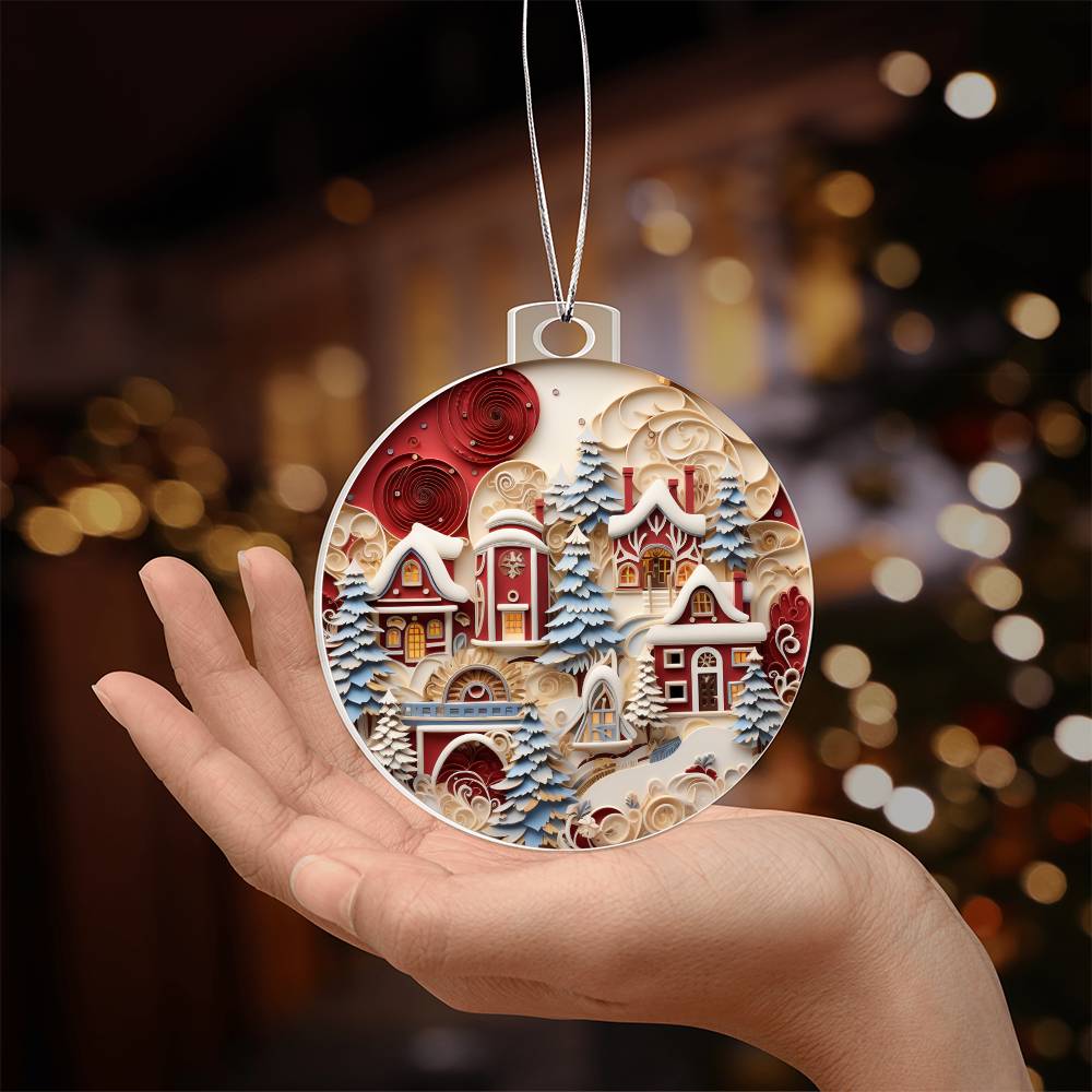 Red & White Homes Christmas Ornament - Vintage Inspired