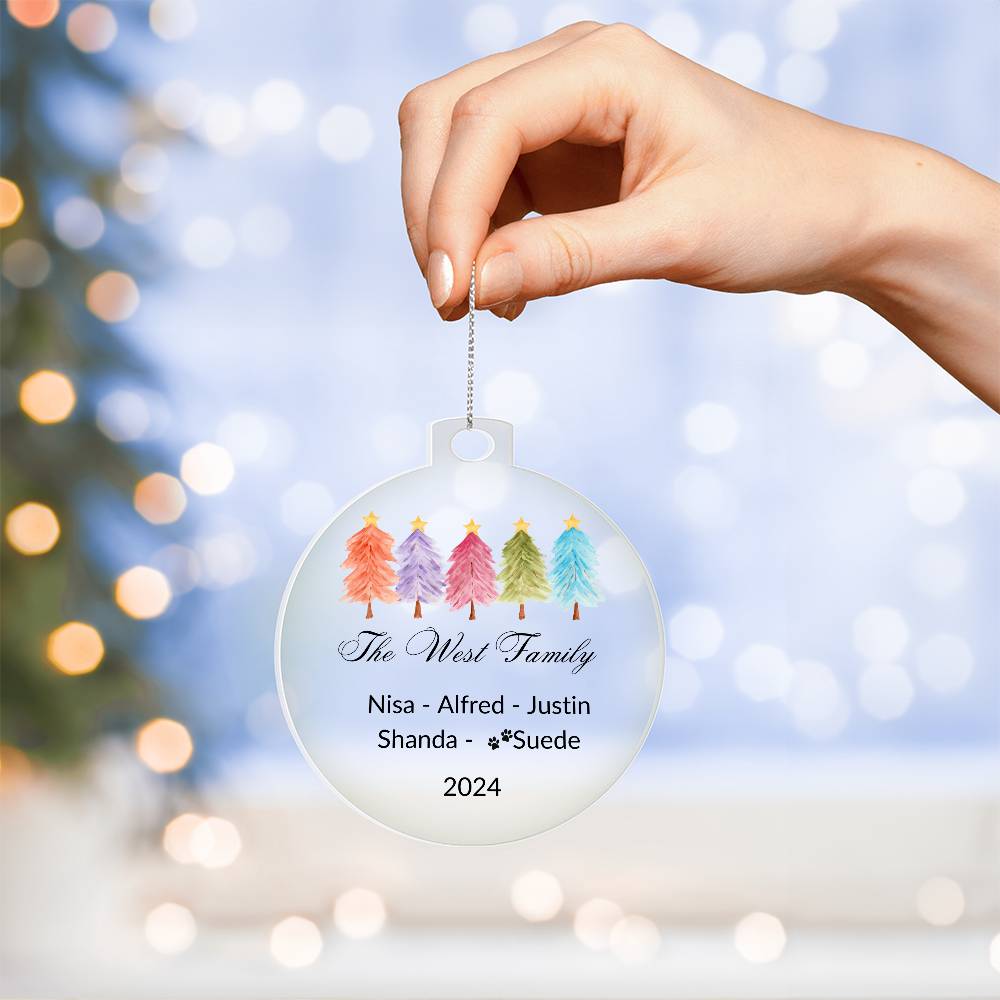 Personalized Colorful Trees Family Christmas Ornament - 2024