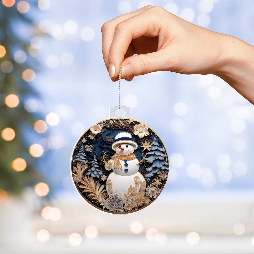 Blue & White Snow Man Christmas Ornament - Vintage-Inspired