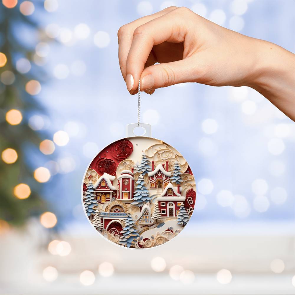 Red & White Homes Christmas Ornament - Vintage Inspired