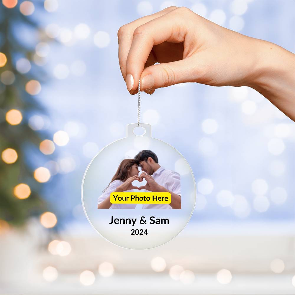 Personalized Christmas Ornament with Photo - Couple with Heart Hands