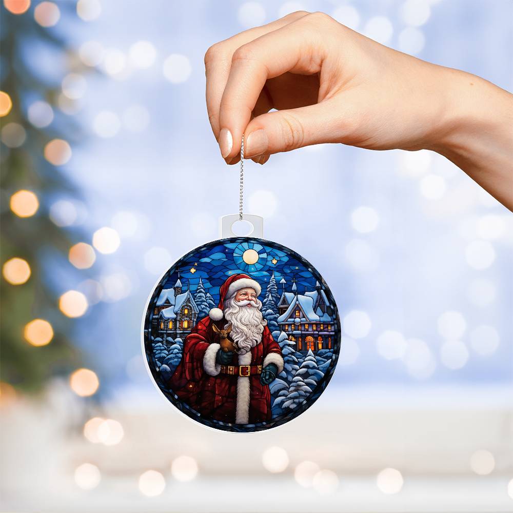 Santa on Blue Christmas Ornament - Vintage-Inspired