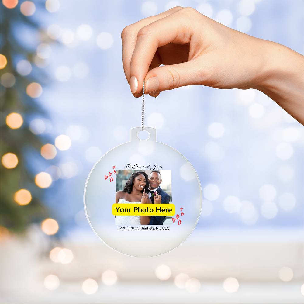 Personalized Christmas Ornament with Photo - Wedding Ring Couple