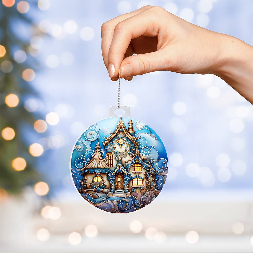 Blue Artic House Christmas Ornament - Vintage Inspired