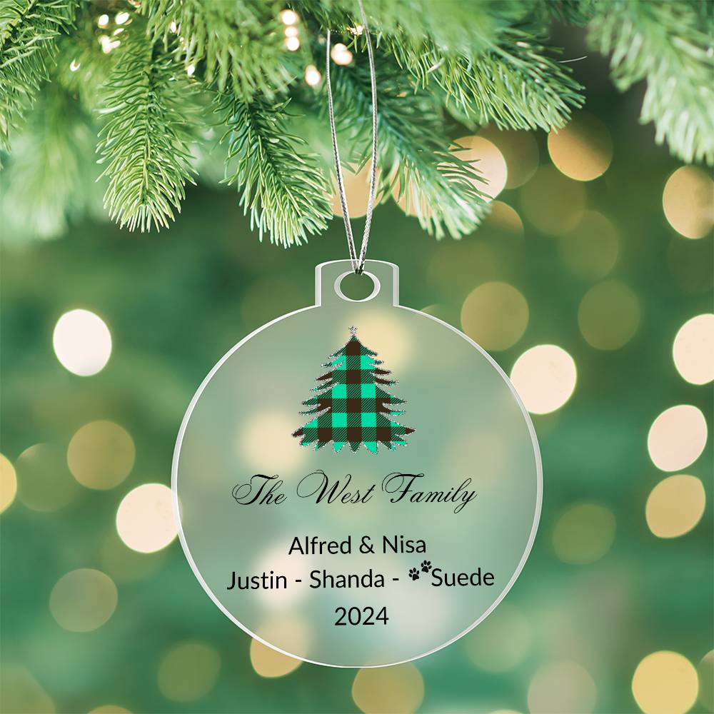 2024 Keepsake Personalized Family Name - Green Tartan Tree Ornament