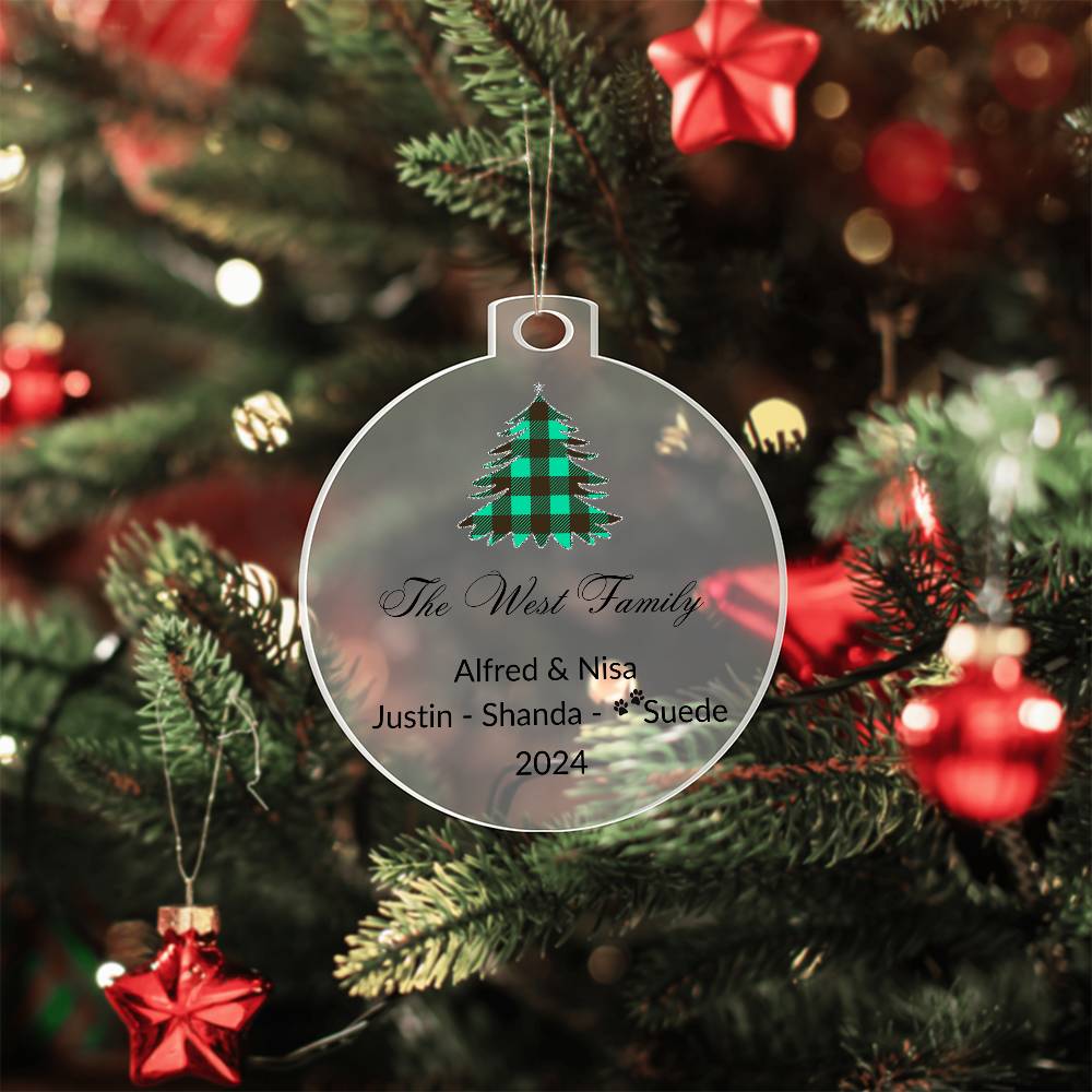 2024 Keepsake Personalized Family Name - Green Tartan Tree Ornament