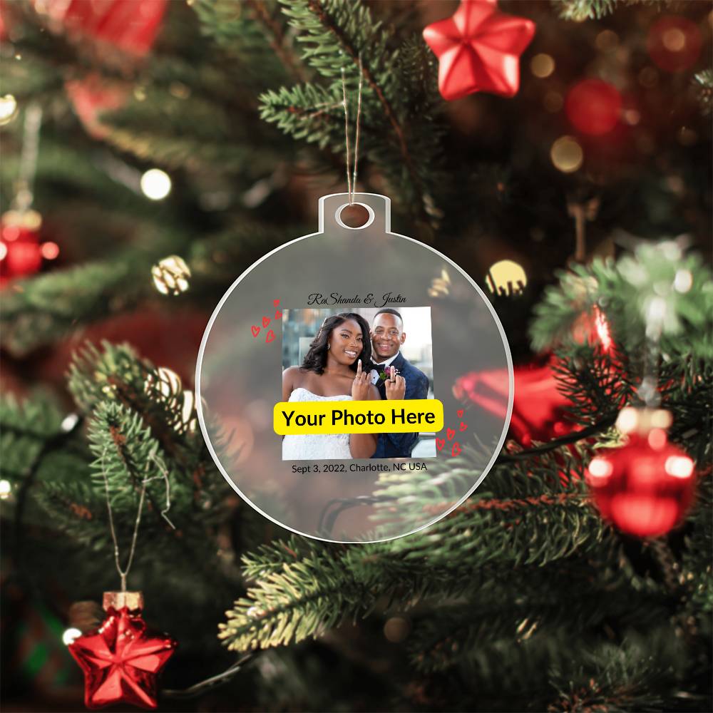 Personalized Christmas Ornament with Photo - Wedding Ring Couple