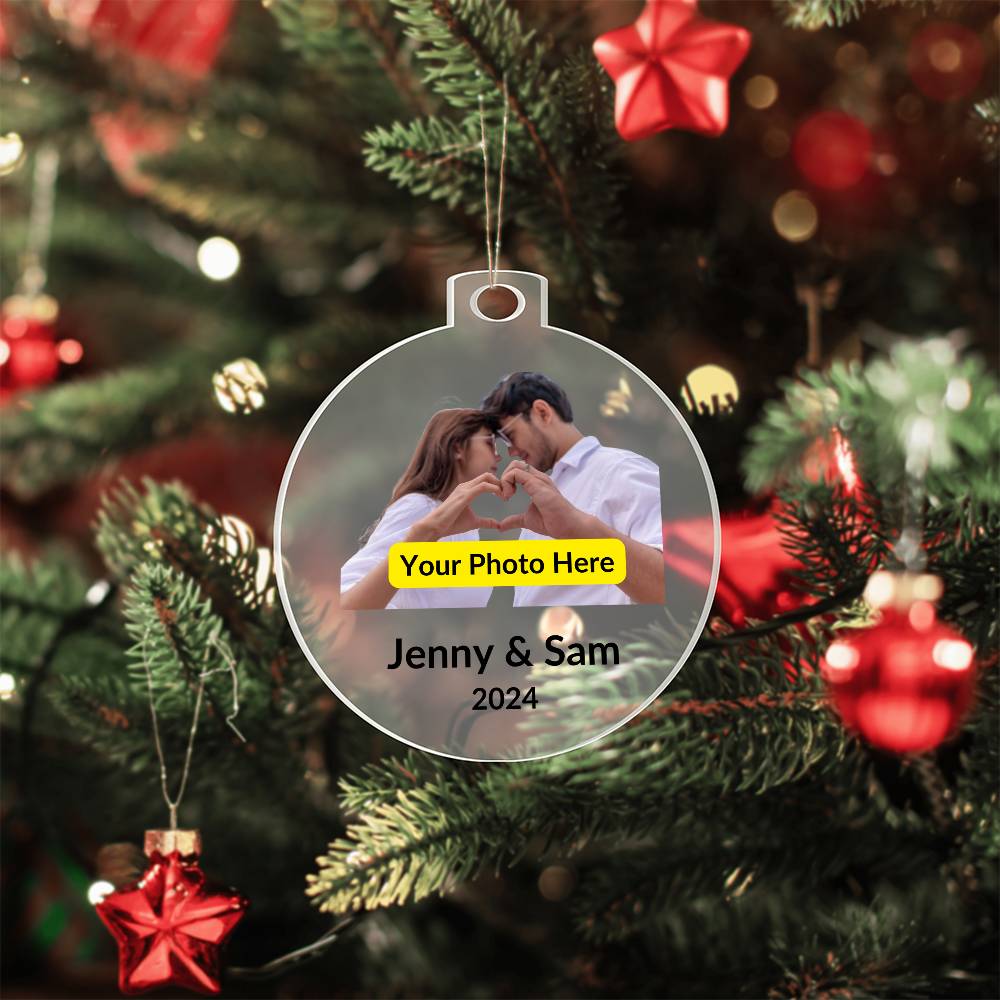 Personalized Christmas Ornament with Photo - Couple with Heart Hands