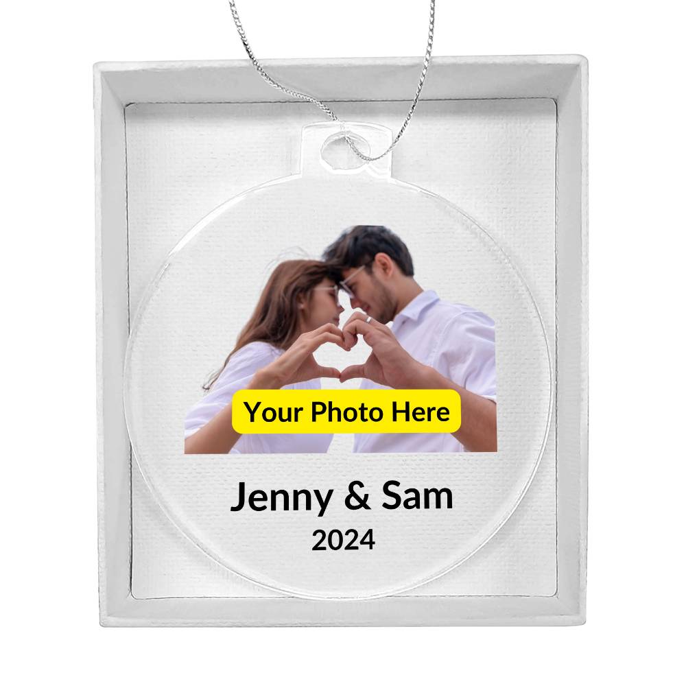 Personalized Christmas Ornament with Photo - Couple with Heart Hands