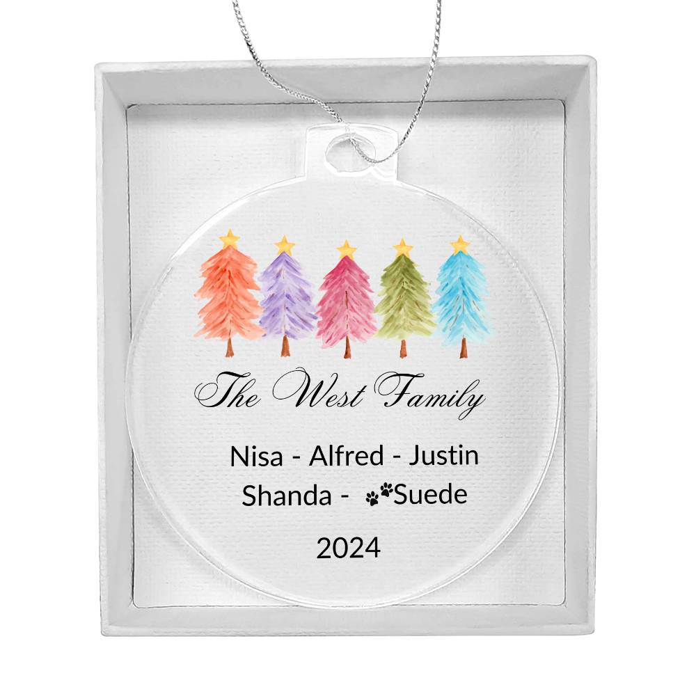 Personalized Colorful Trees Family Christmas Ornament - 2024