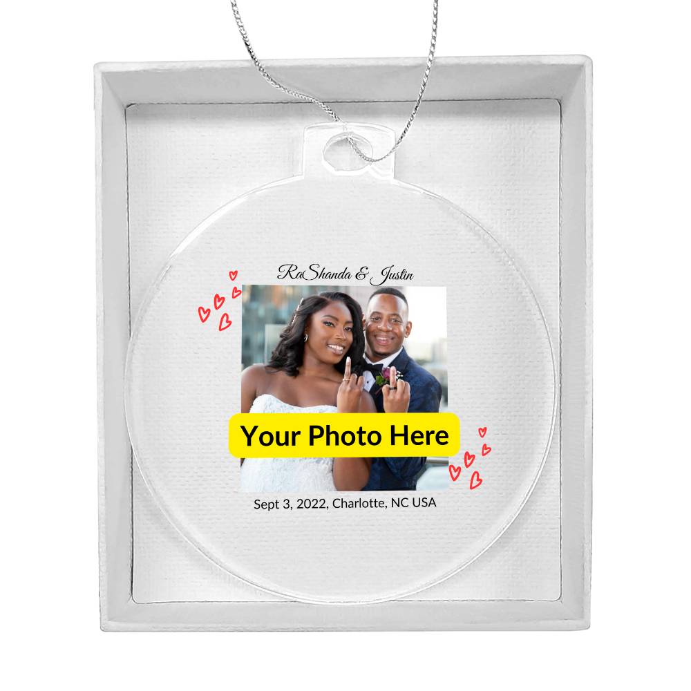 Personalized Christmas Ornament with Photo - Wedding Ring Couple