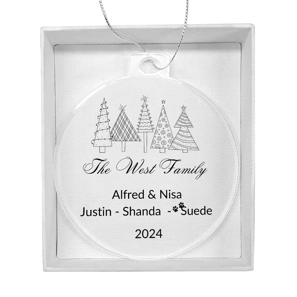 2024 Keepsake Personalized Family Name Ornament - Black & White Trees