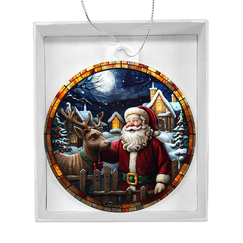 Santa Petting Raindeer Christmas Ornament - Vintage Style