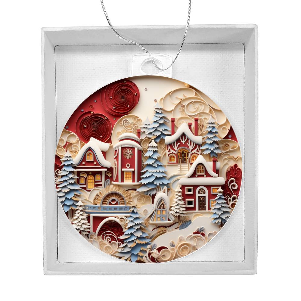 Red & White Homes Christmas Ornament - Vintage Inspired