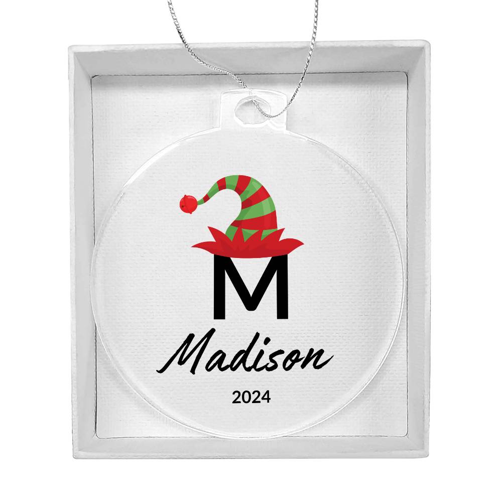 Letter and Name Elf Hat Christmas Ornament - 2024