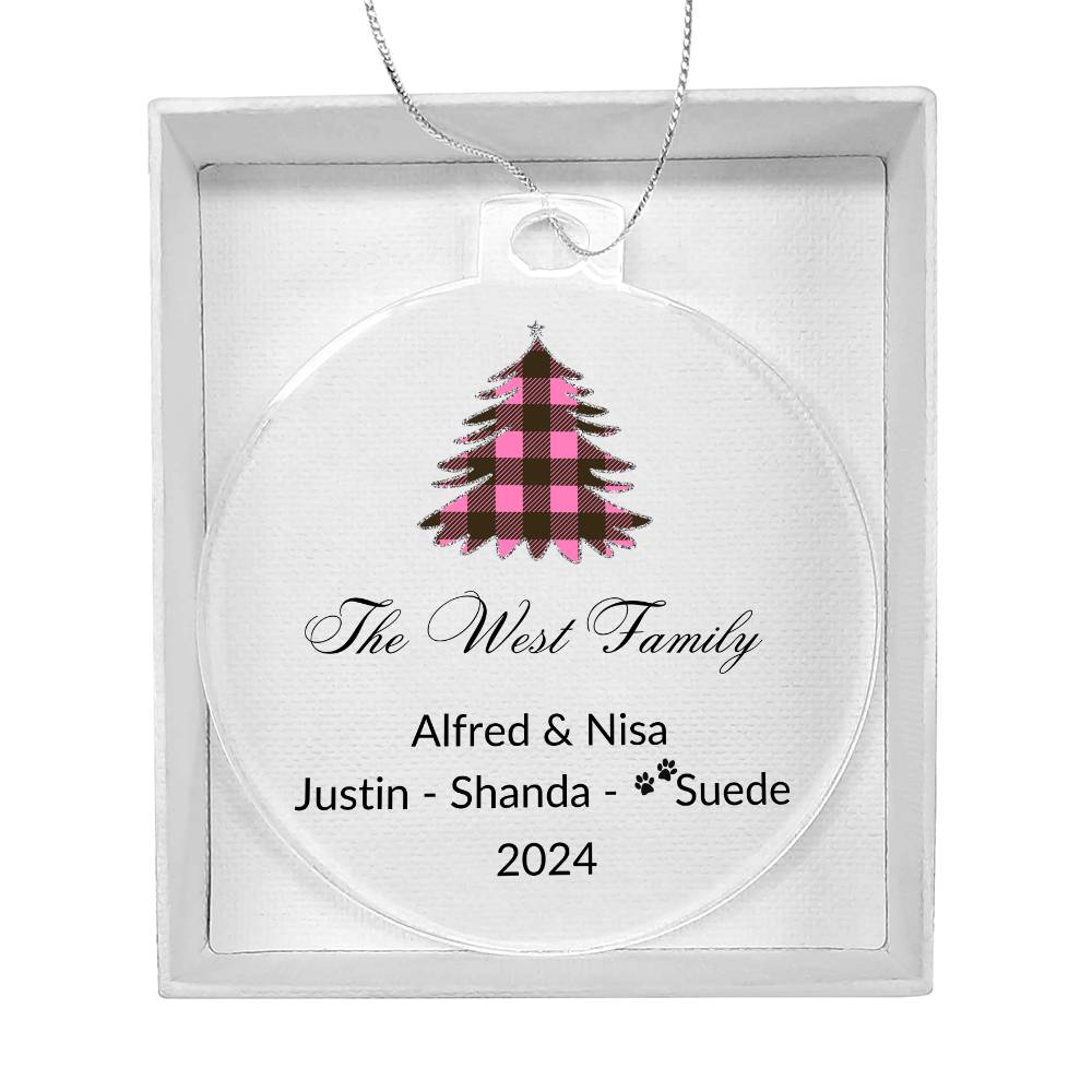 2024 Keepsake Personalized Family Name - Pink Tartan Tree Ornament