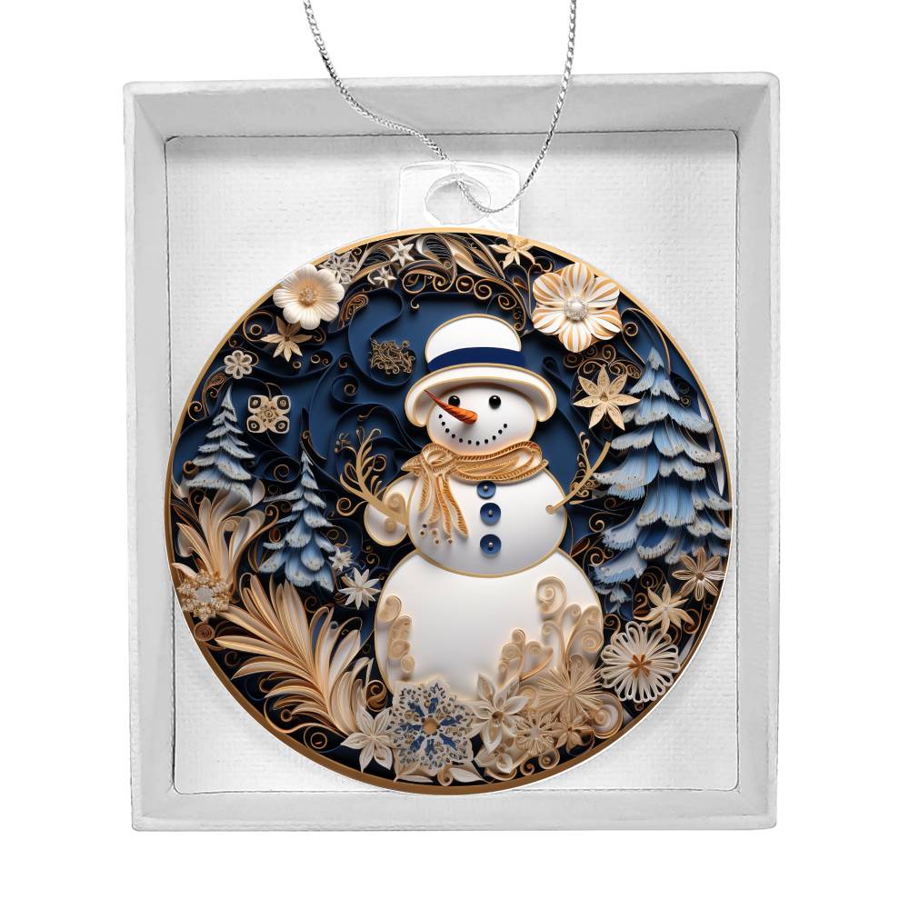 Blue & White Snow Man Christmas Ornament - Vintage-Inspired