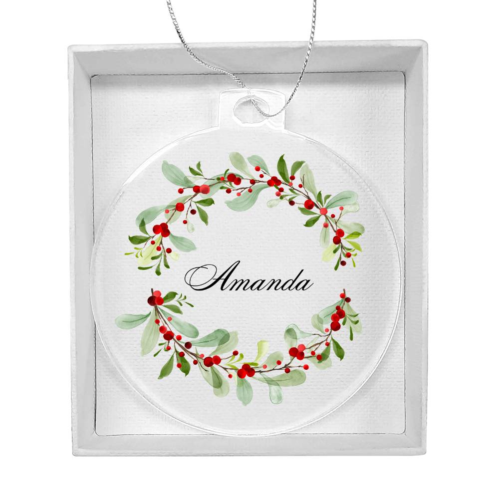 Personalized Name  Christmas Tree Ornament - Holly Branches