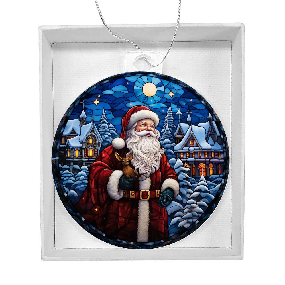 Santa on Blue Christmas Ornament - Vintage-Inspired